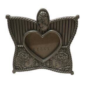 Vintage 2001 miniature pewter heart frame elegant lady embossed flowers